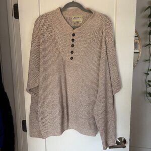 Vintage Eddie Bauer Sweater Men's Large Tan Henley Chunky Knit Outdoor Fall 90s